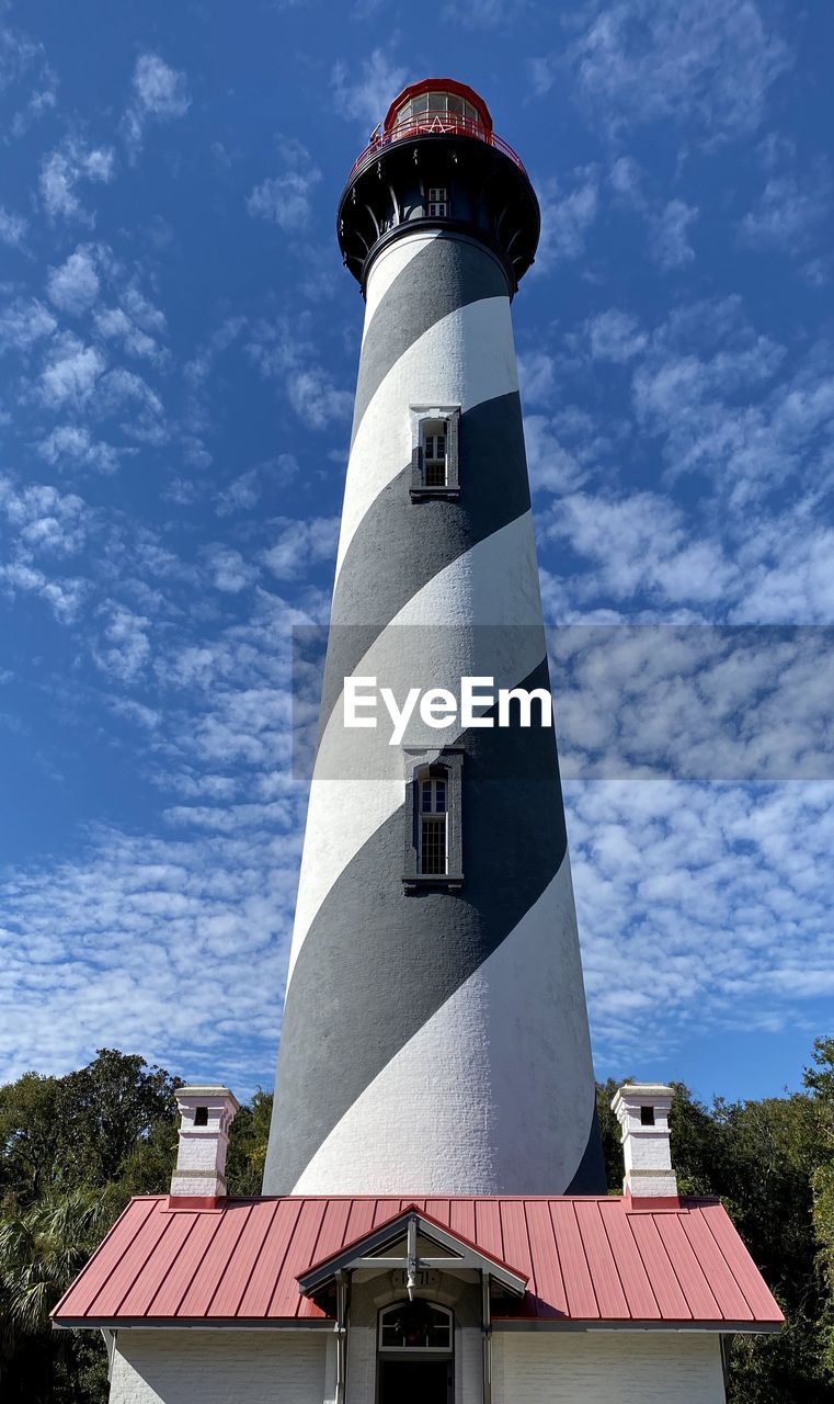 LOW ANGLE VIEW OF LIGHTHOUSE AGAINST BUILDINGS