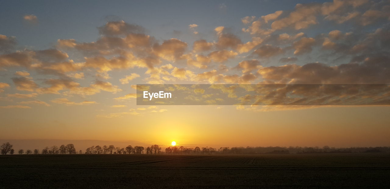 Scenic view of field against sky during sunset