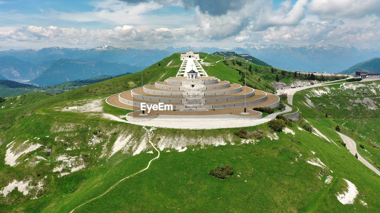 HIGH ANGLE VIEW OF CASTLE ON MOUNTAIN