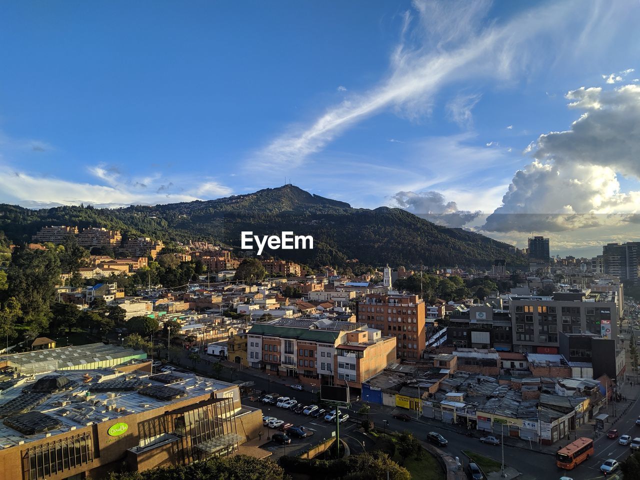 High angle shot of townscape against sky