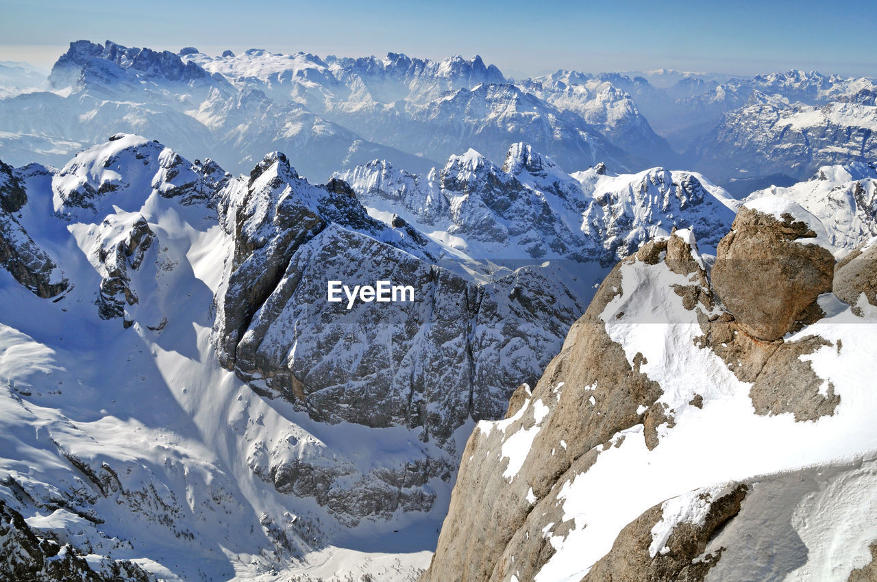 Scenic view of snow mountains against sky