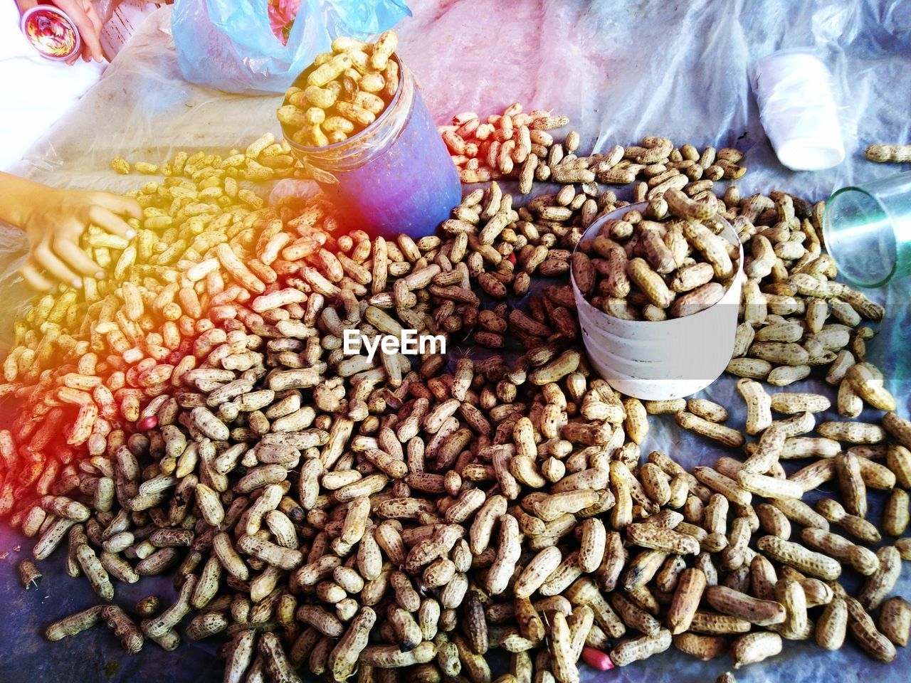 High angle view of nuts for sale in market