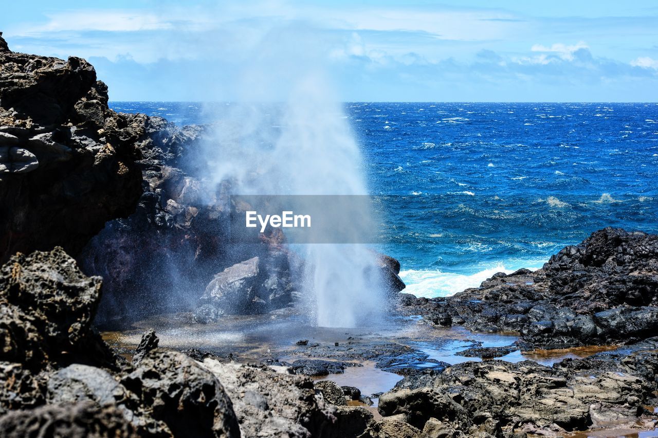 High angle view of geyser by sea