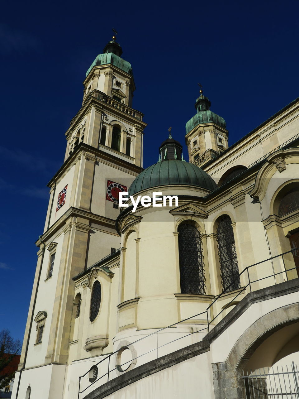 Low angle view of clock tower in city