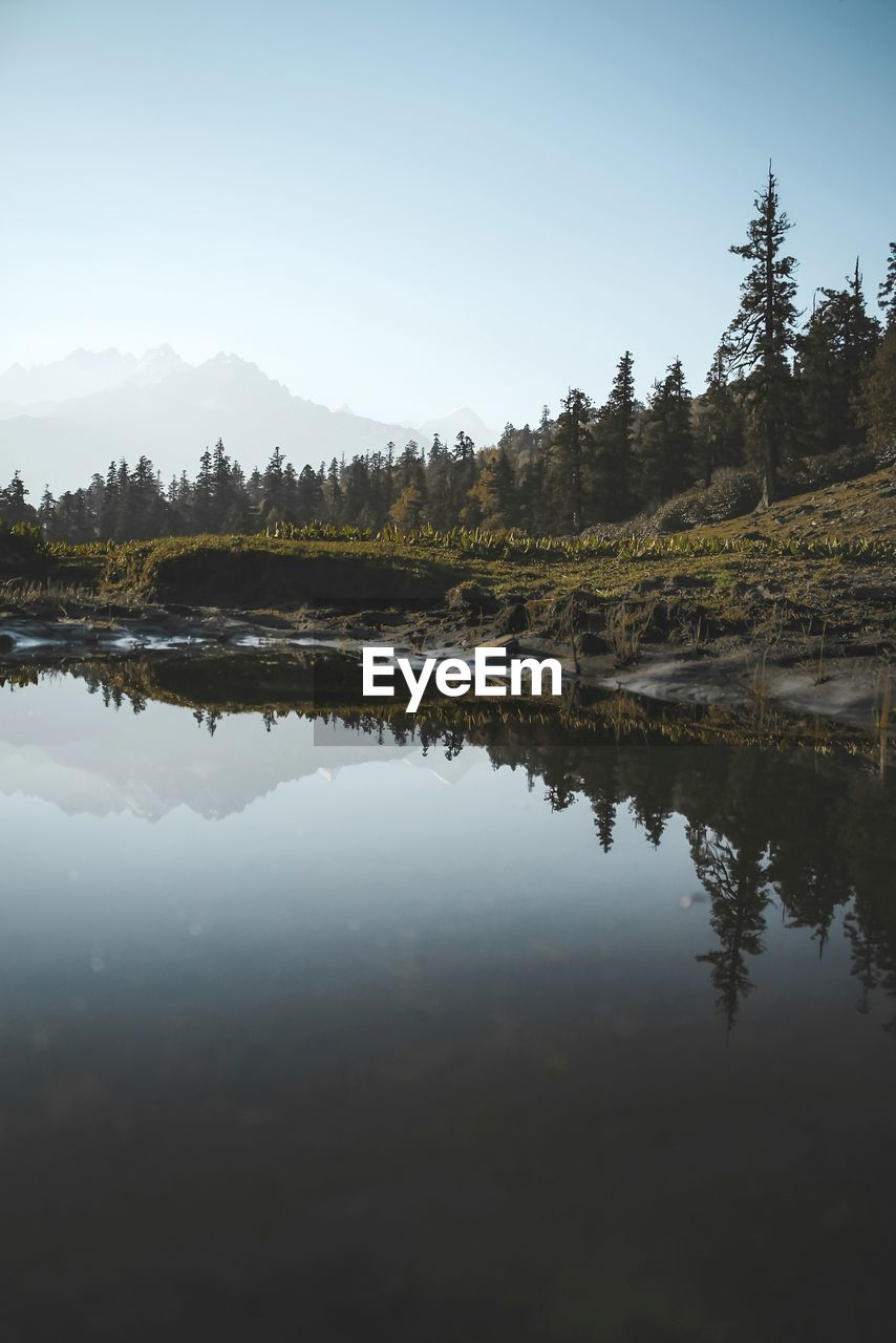 Scenic view of calm lake against sky