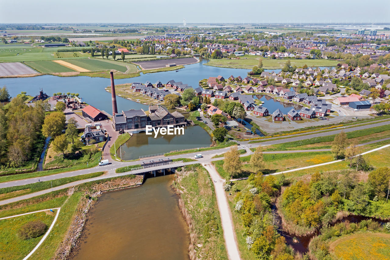 Aerial from the steam pumping station vier noorder koggen in wervershoof in the netherlands