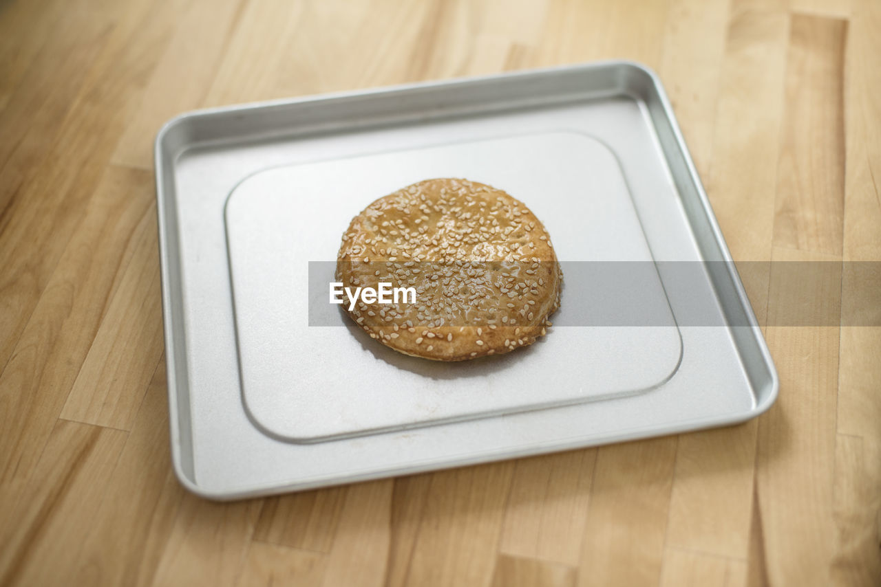 High angle view of biscuit on table