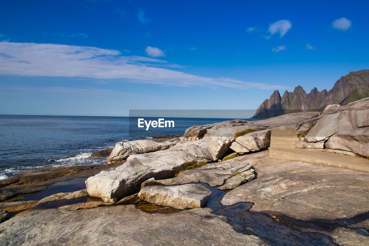 Sunny day on the coast on senja island,norway