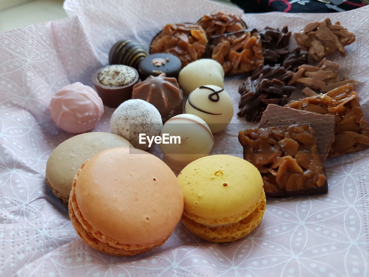 Close-up of various desserts on table
