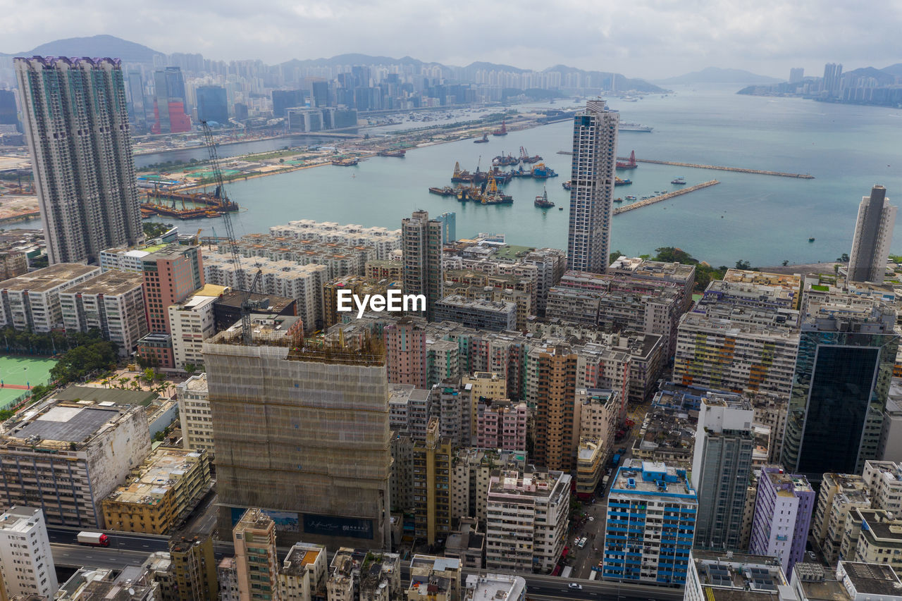 High angle view of buildings in city