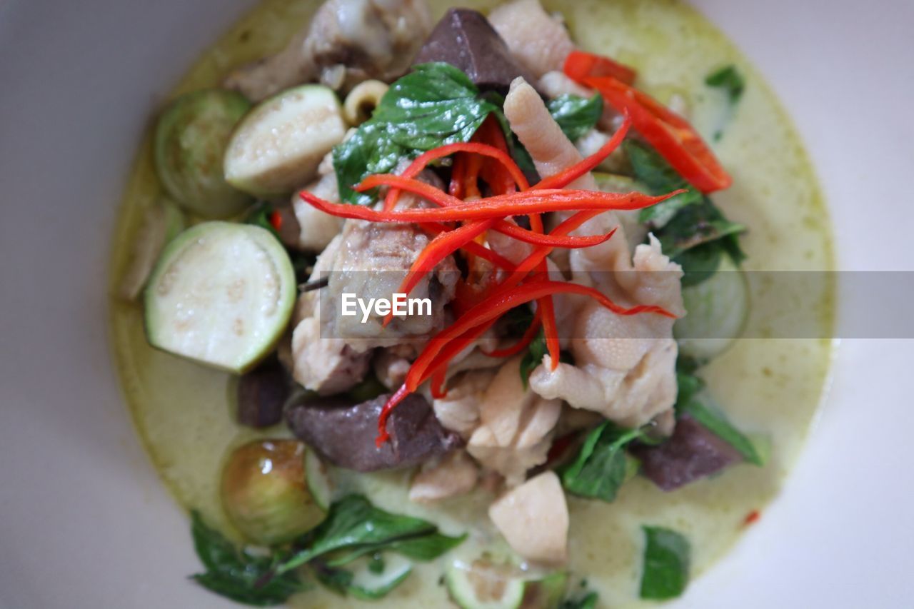 High angle view of chopped vegetables in bowl