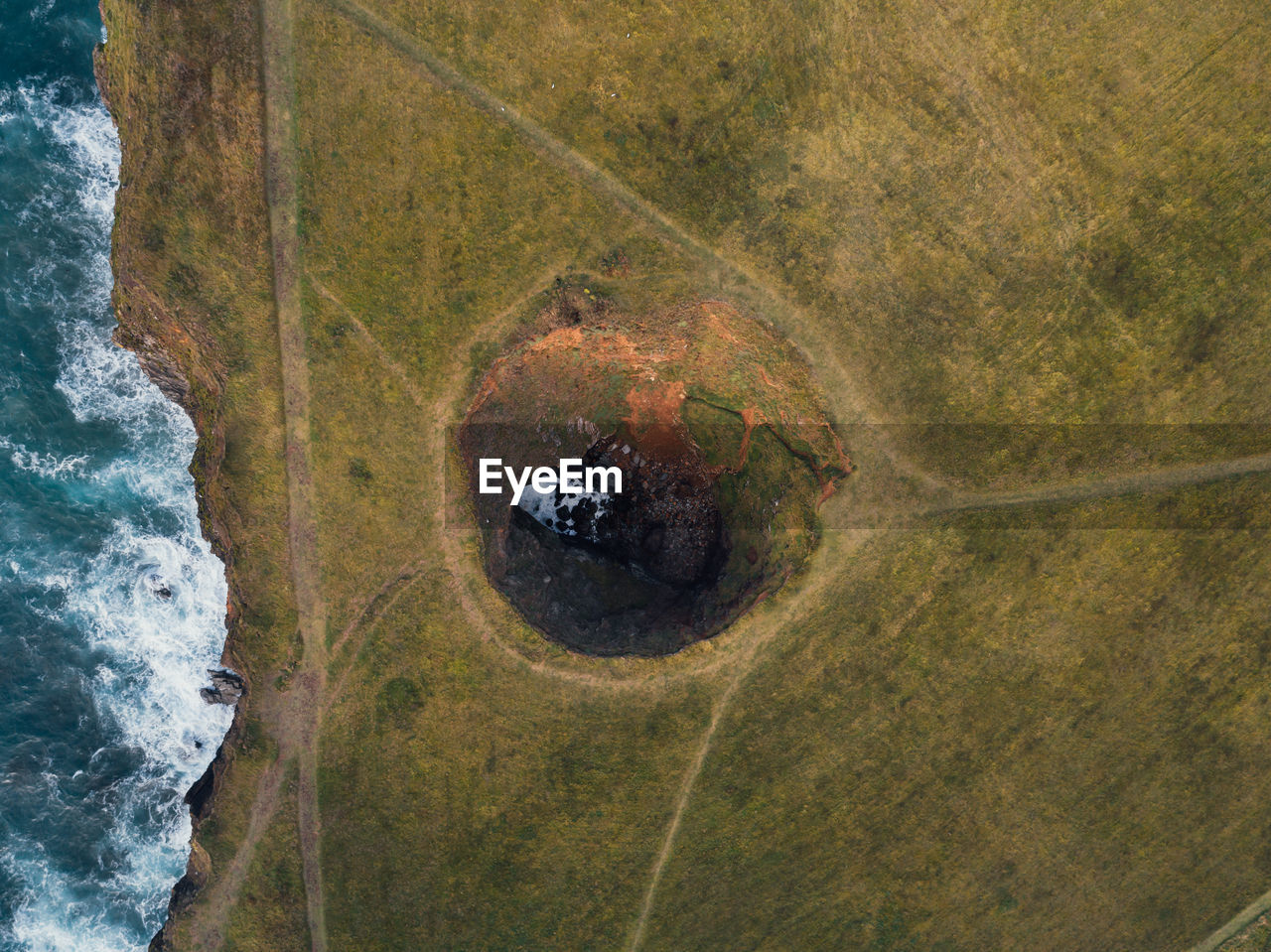 High angle view of water flowing through land