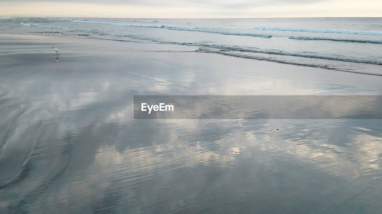 Scenic view of beach against sky during sunset