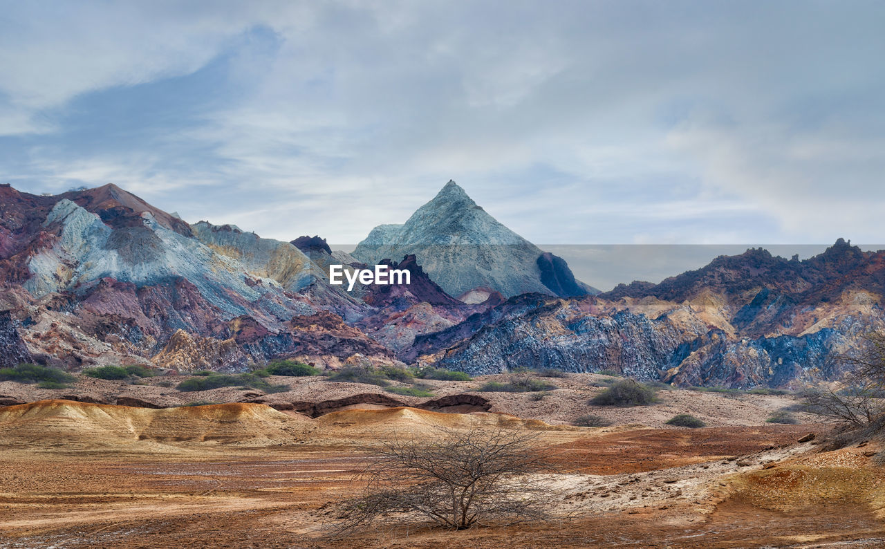 Scenic view of mountain against cloudy sky