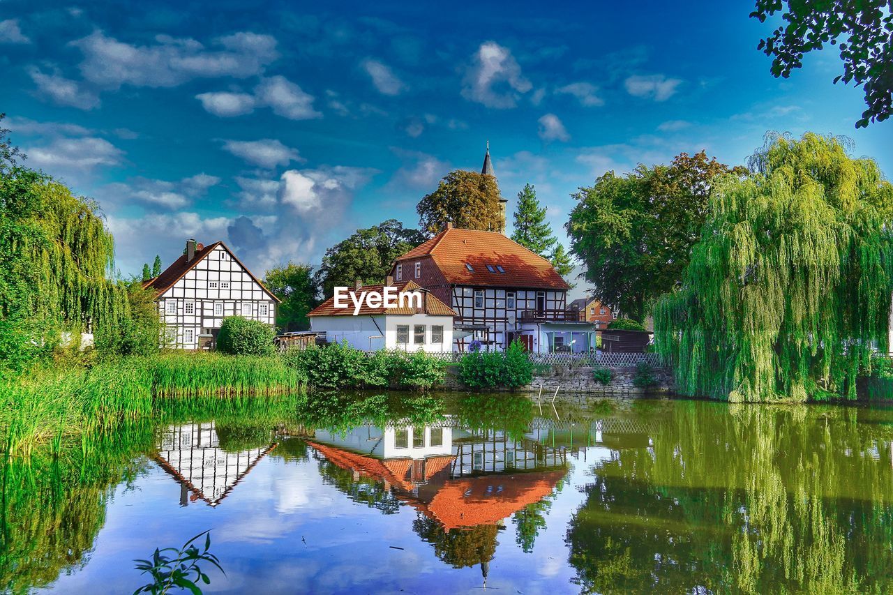 REFLECTION OF BUILDING ON LAKE