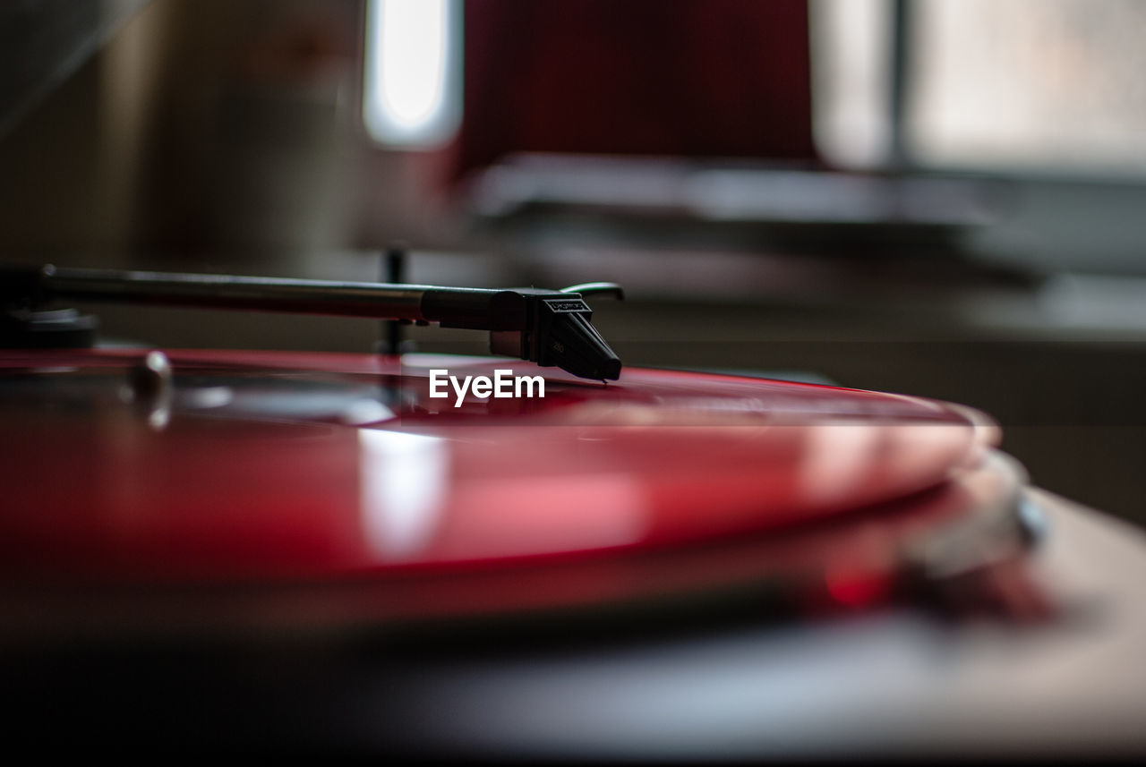 Close-up of vintage turntable