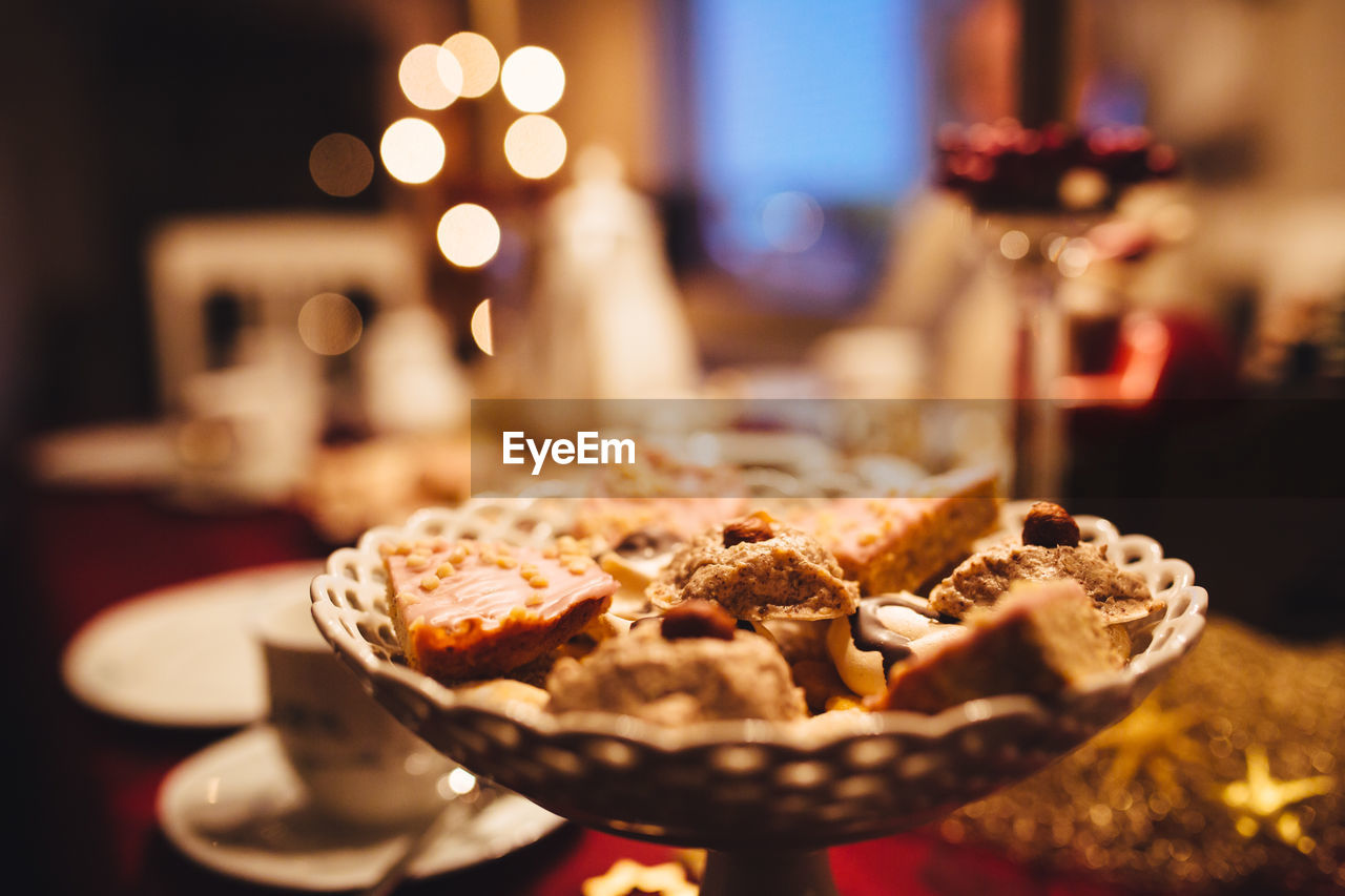 Close-up of dessert in plate on table