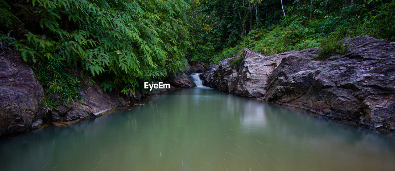 SCENIC VIEW OF RIVER FLOWING AMIDST ROCKS