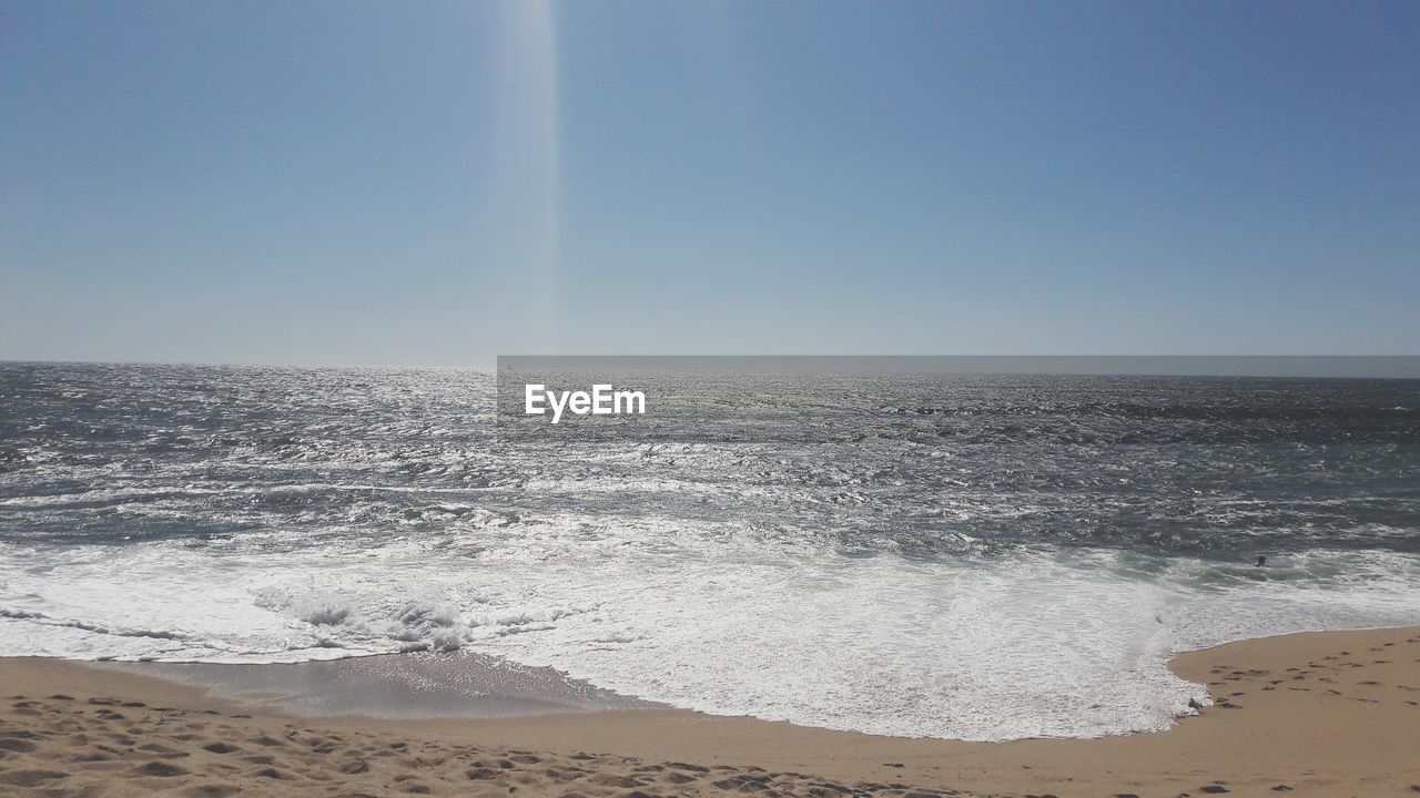 SCENIC VIEW OF SEA SHORE AGAINST CLEAR SKY