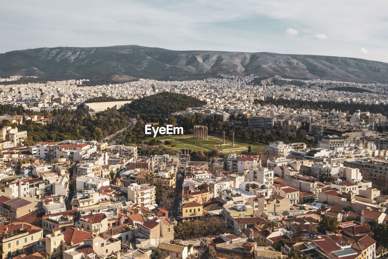 High angle view of townscape against sky