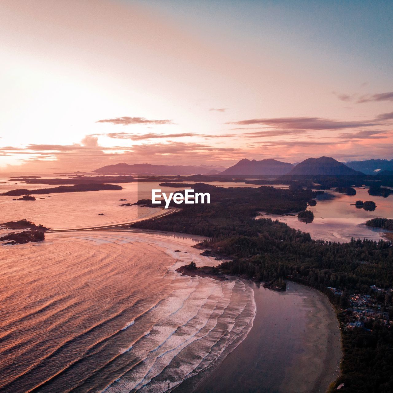 High angle view of sea during sunset