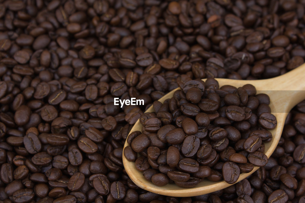 Close-up of coffee beans with spoon