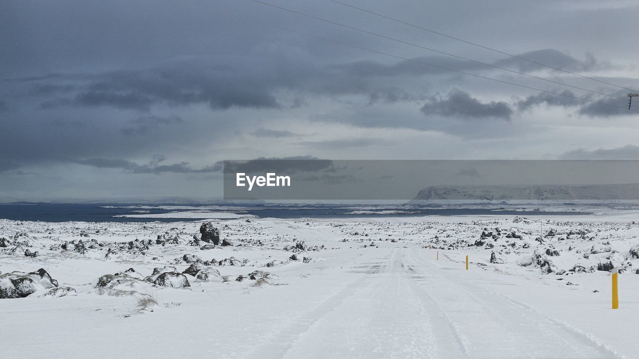 Scenic view of snow covered landscape against sky