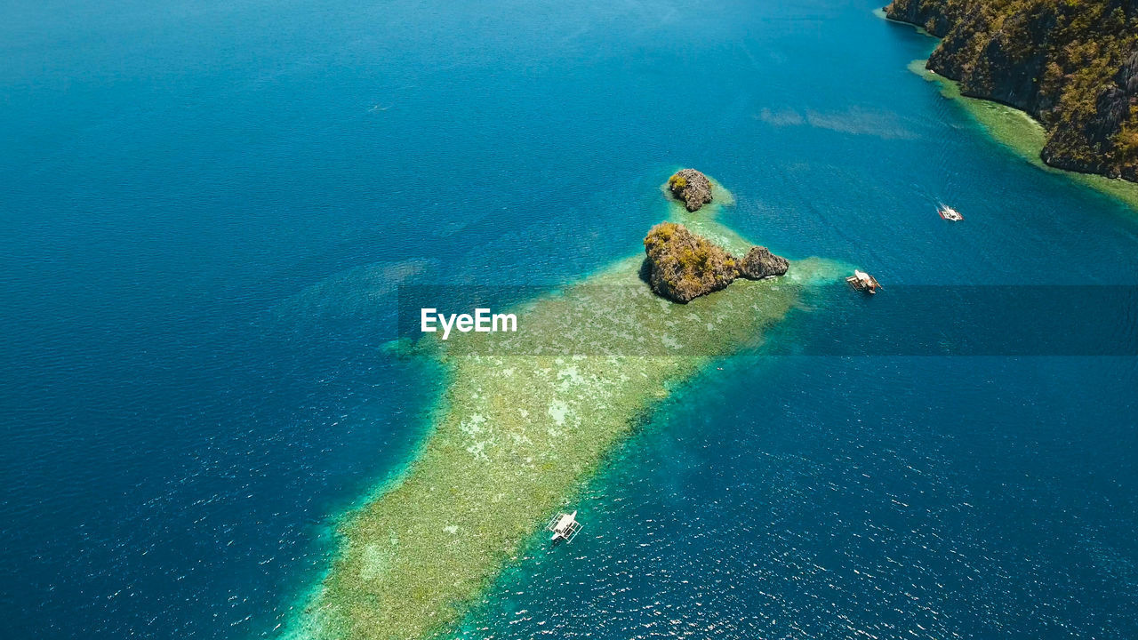 Aerial view tropical lagoon,sea, beach. tropical island. busuanga, palawan, philippines.