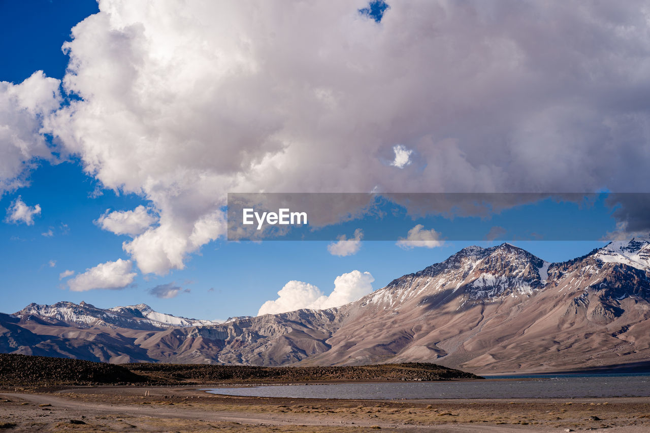 Scenic view of snowcapped mountains against sky andes mendoza argentina