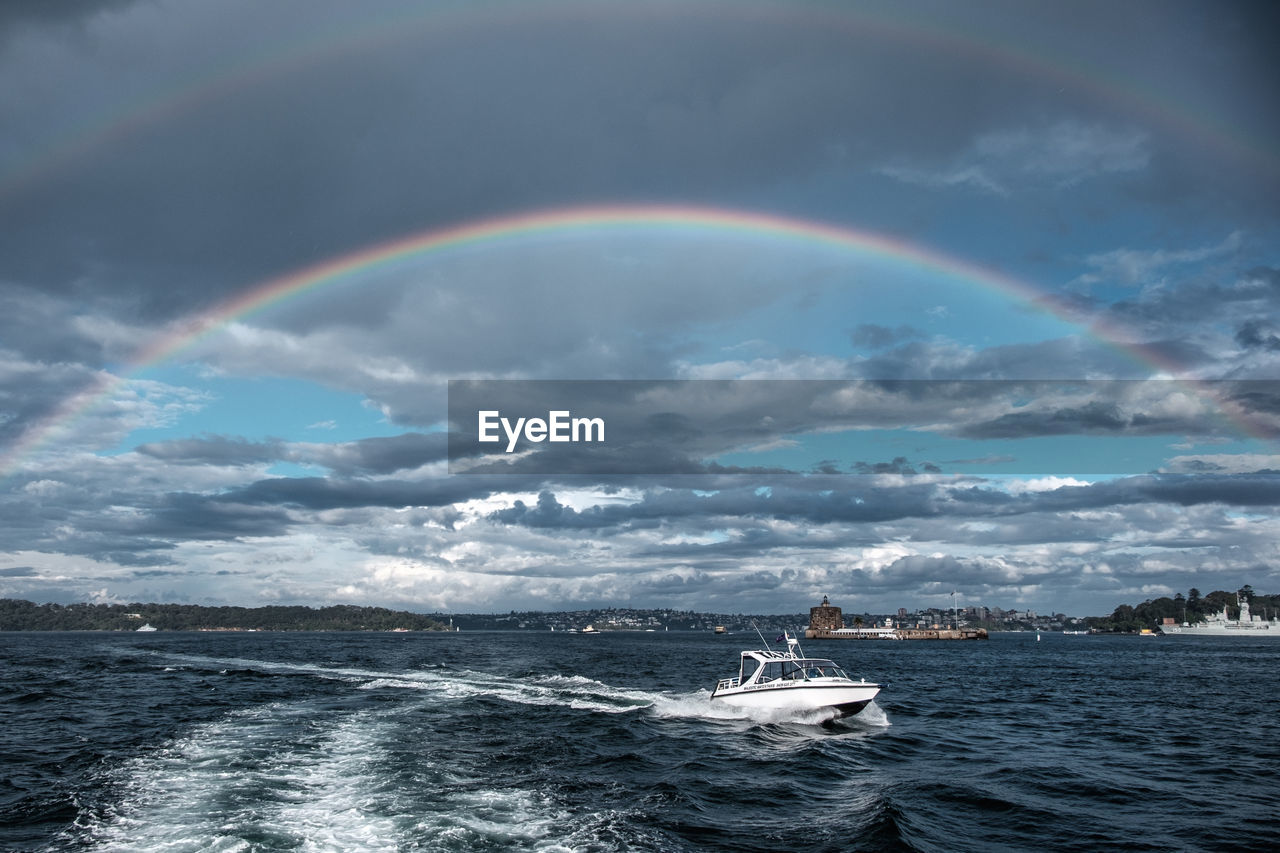 Scenic view of rainbow over sea