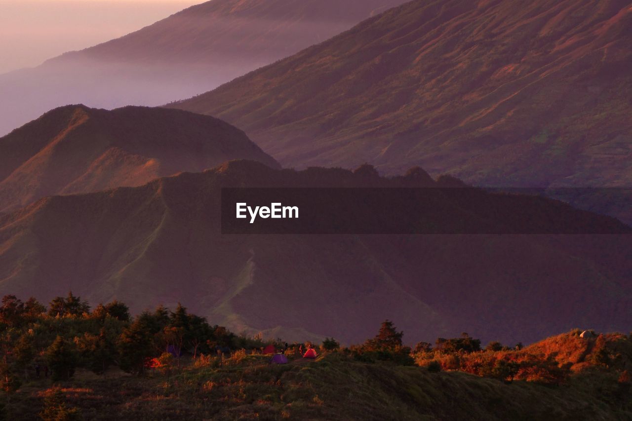 Scenic view of mountains during sunset