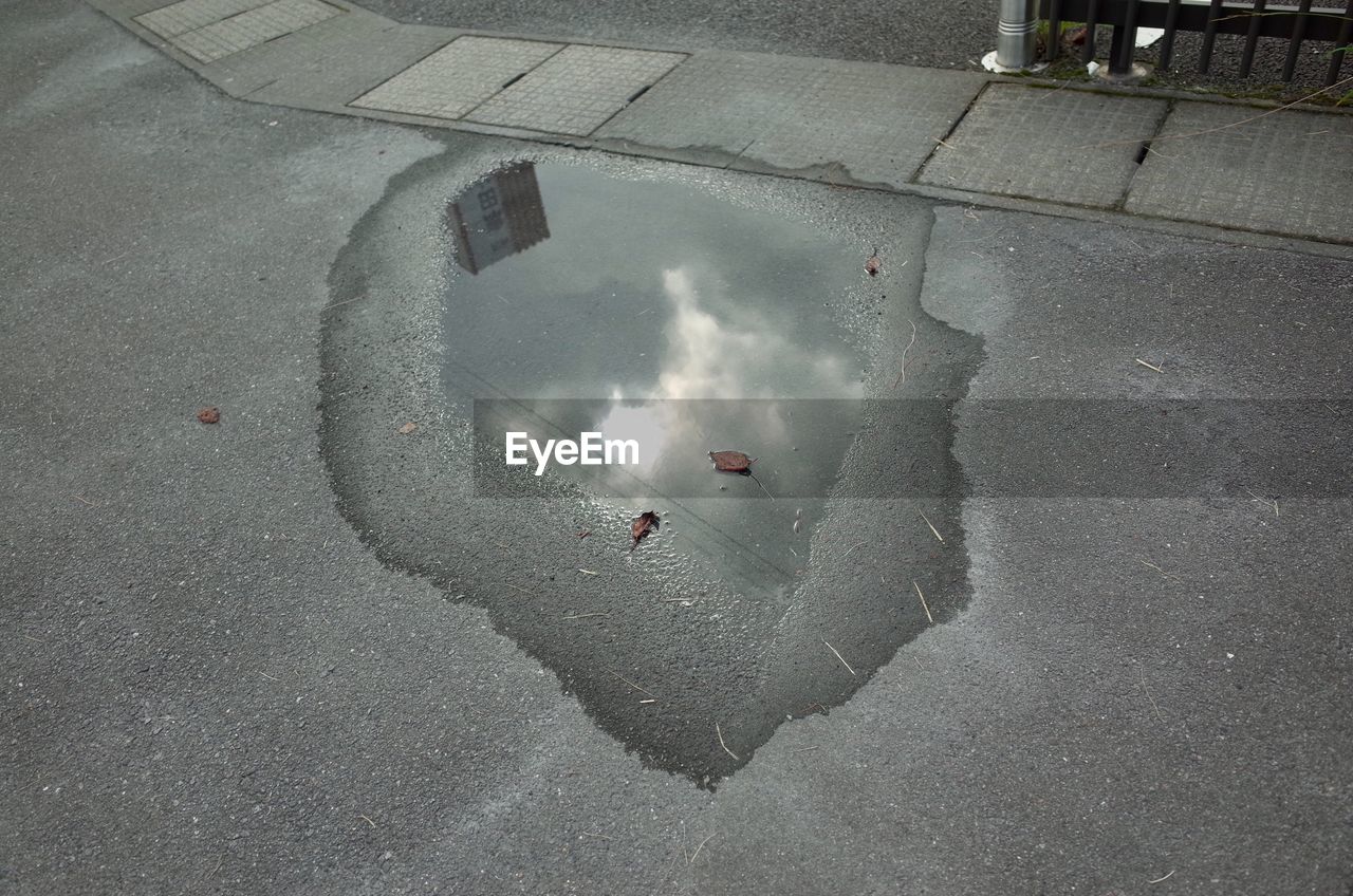 High angle view of puddle on street