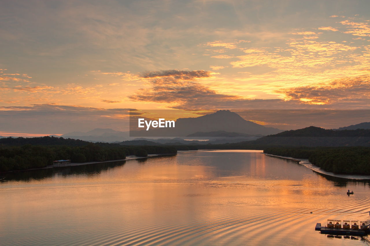 Scenic view of lake against sky during sunset