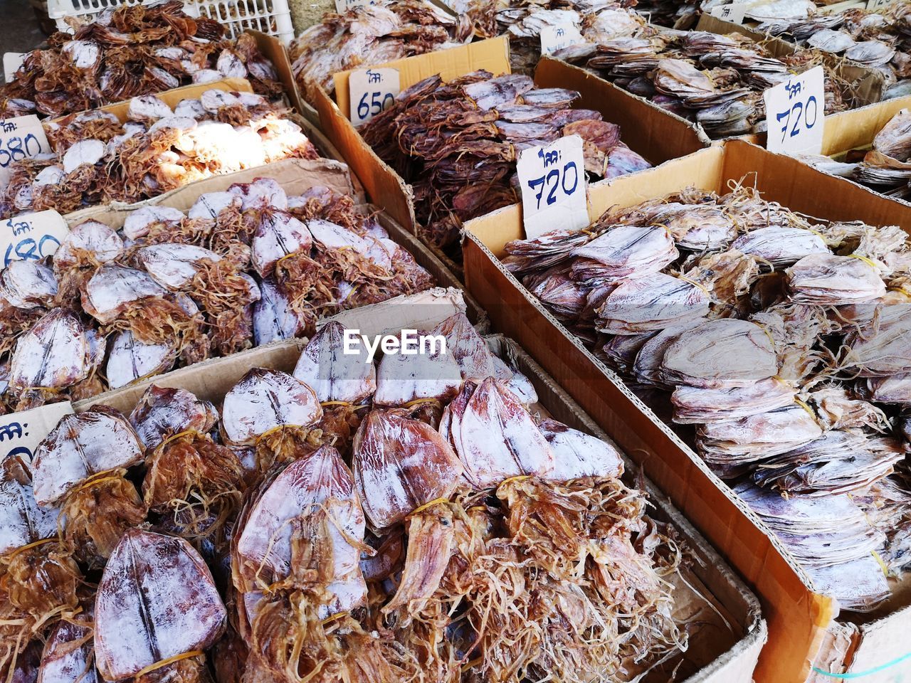 High angle view of fish for sale in market