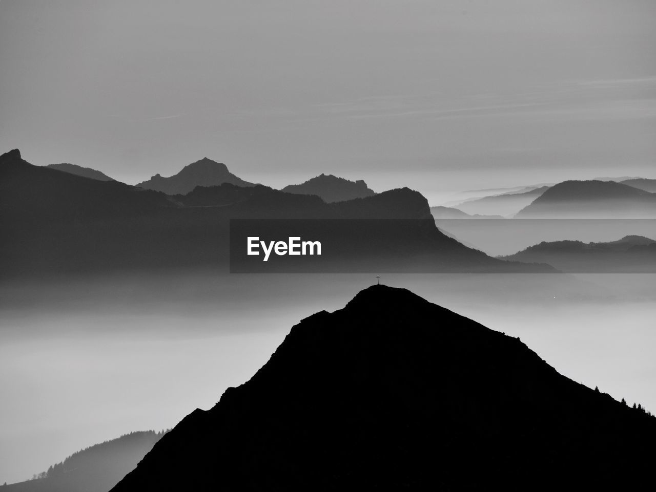 Silhouette mountain range against sky