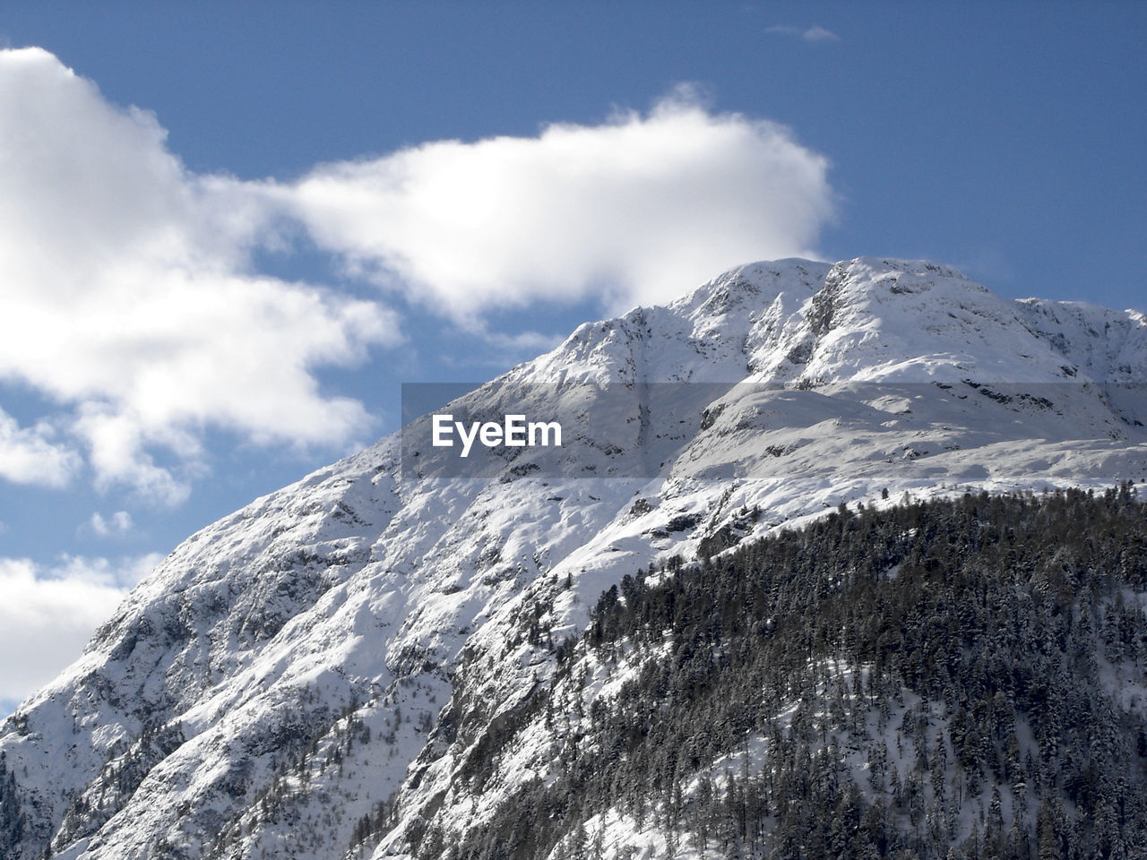 Low angle view of snowcapped mountain against sky