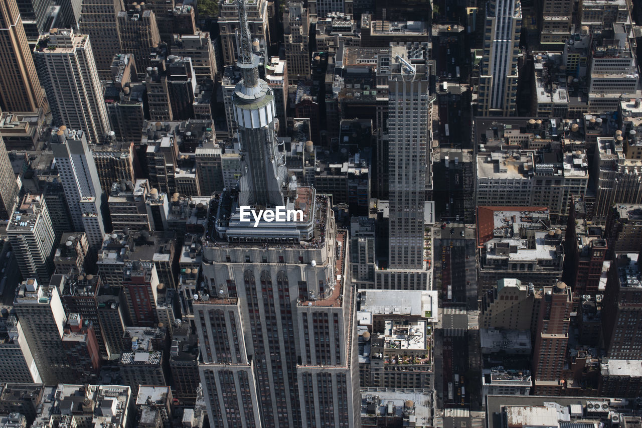 Aerial view of empire state building in city