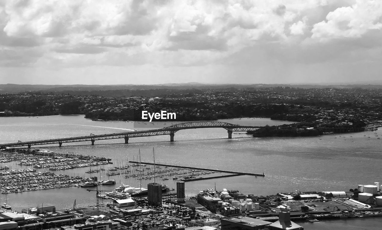 High angle view of bridge over river against sky