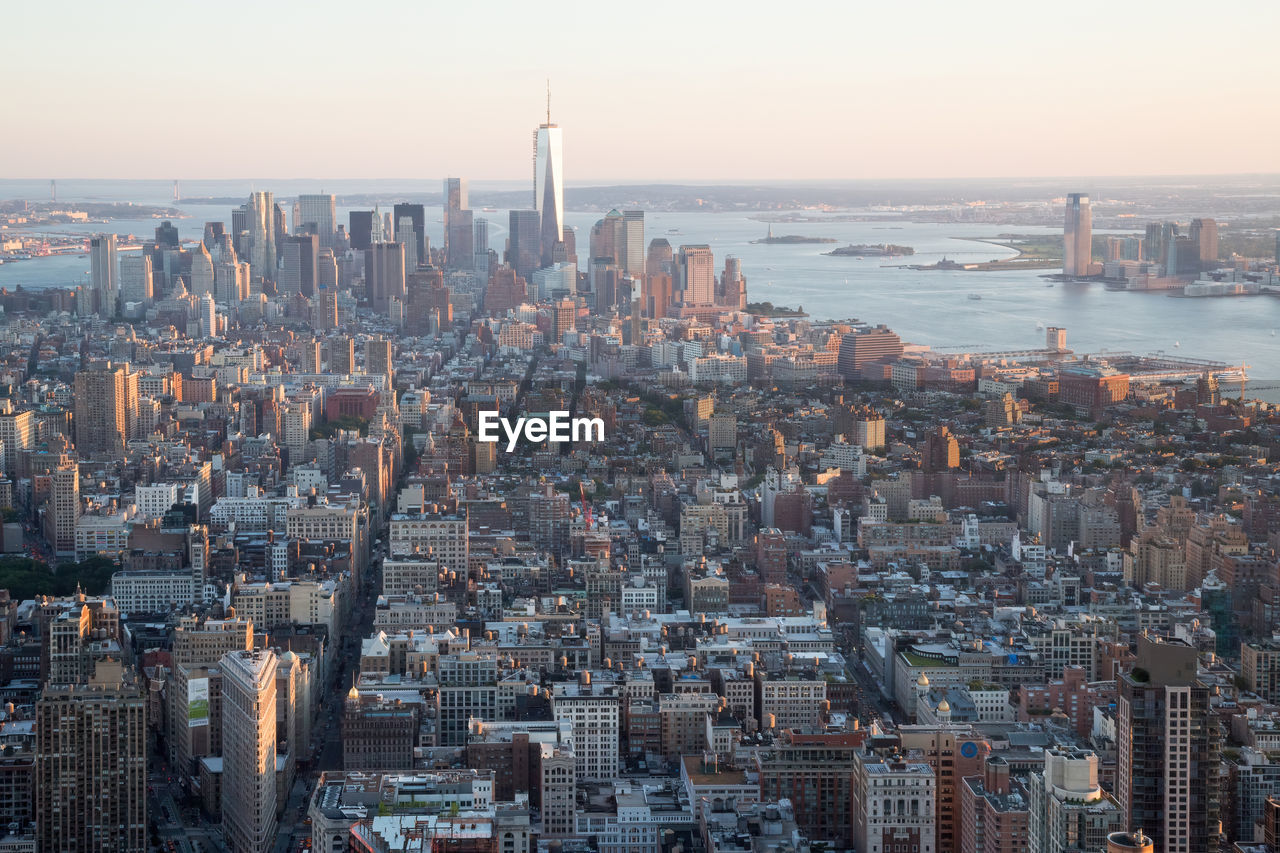 High angle view of manhattan in evening light