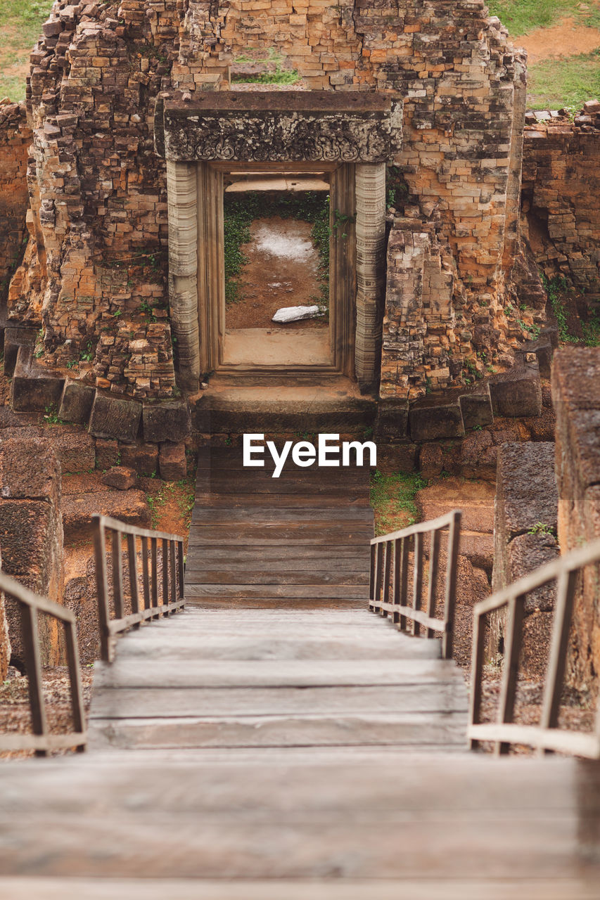 High angle view of steps leading towards old ruin