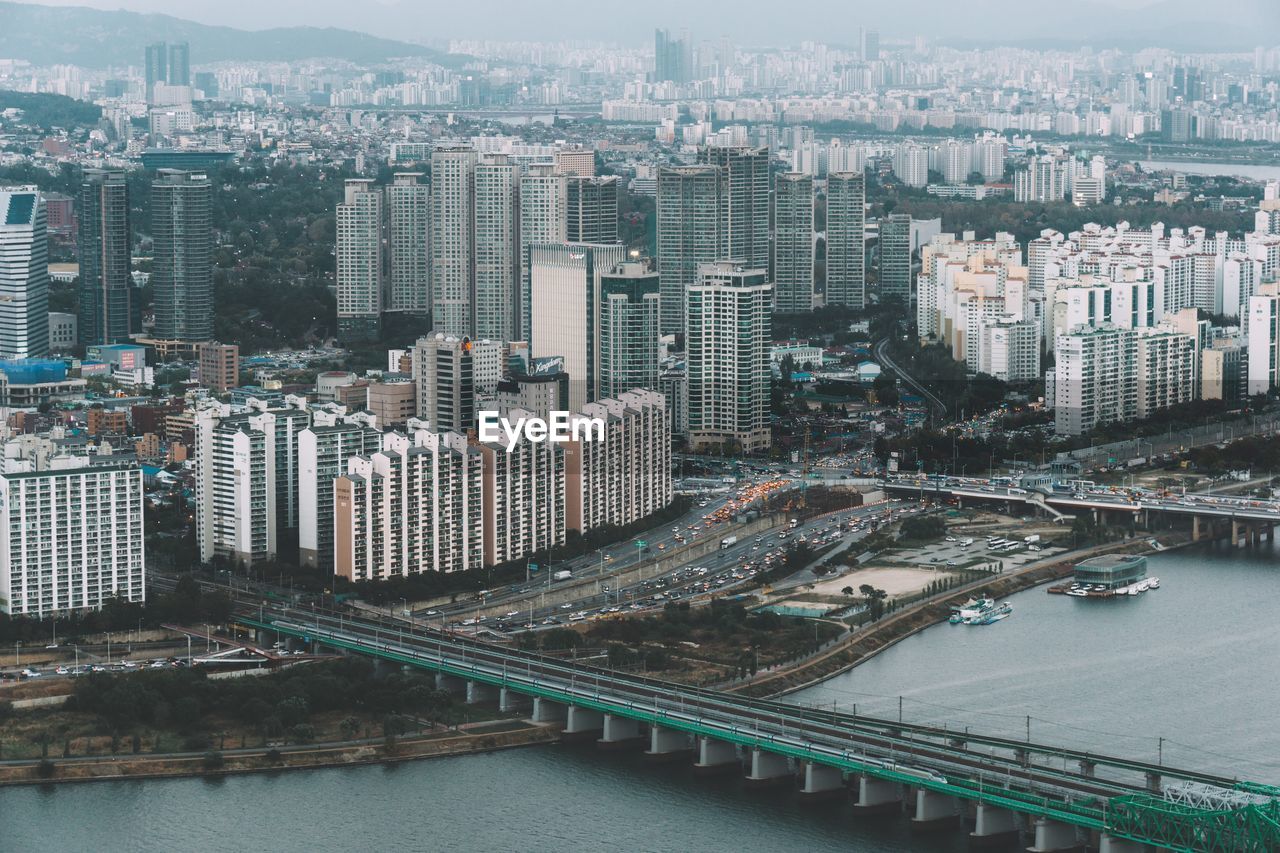 Aerial view of city at waterfront