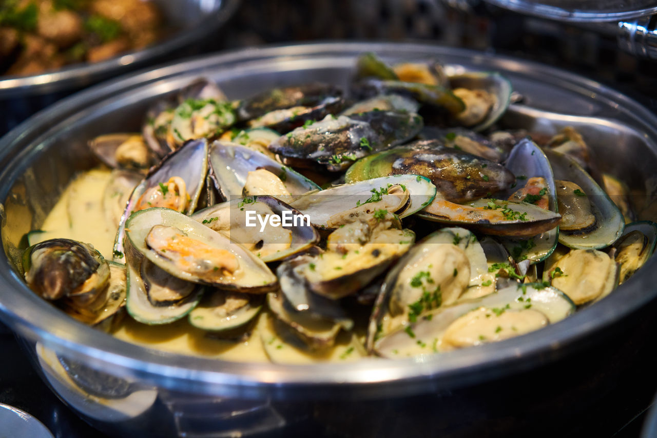 Close-up of oysters in bowl