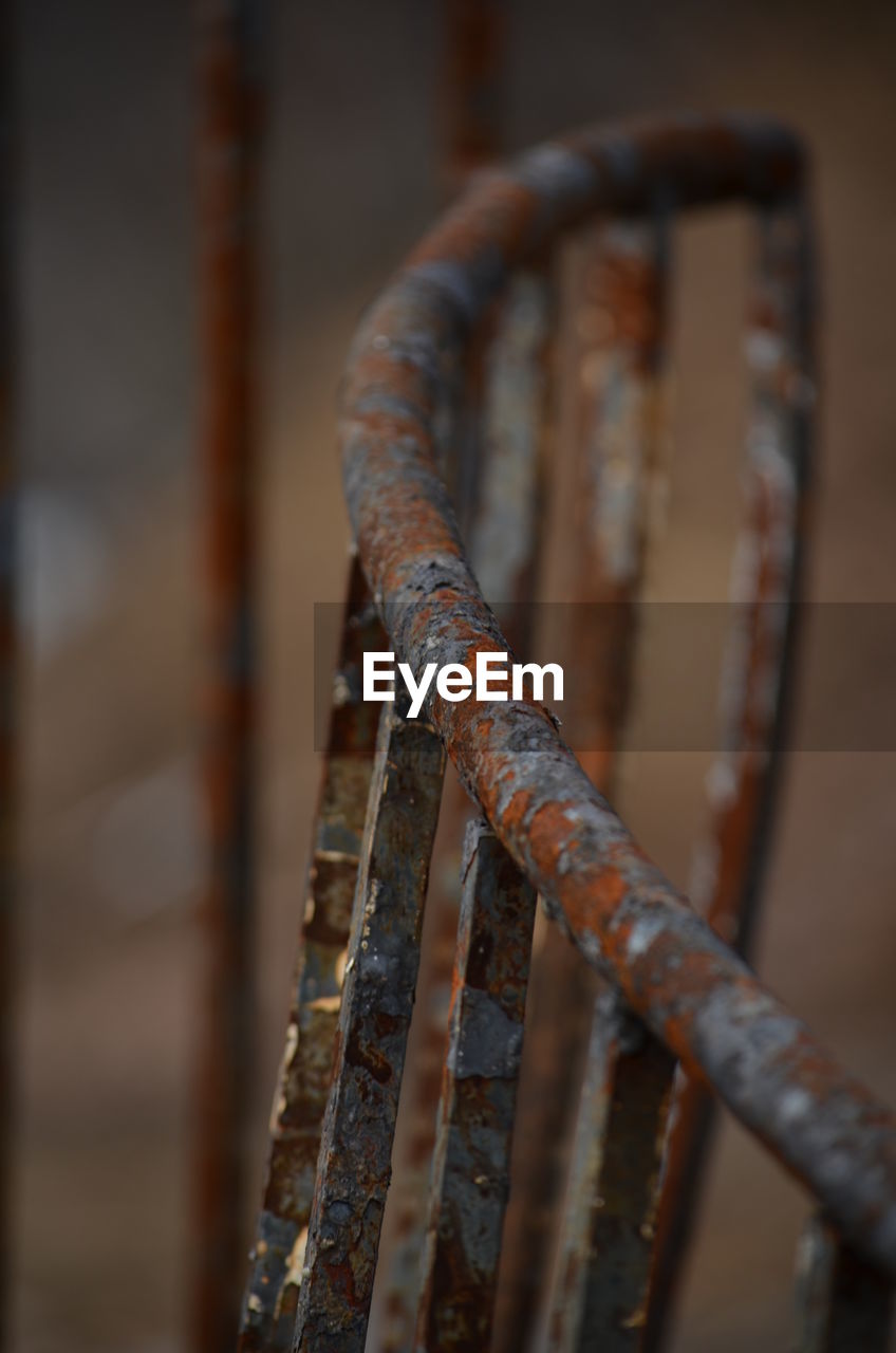 Close-up of rusty metallic railing