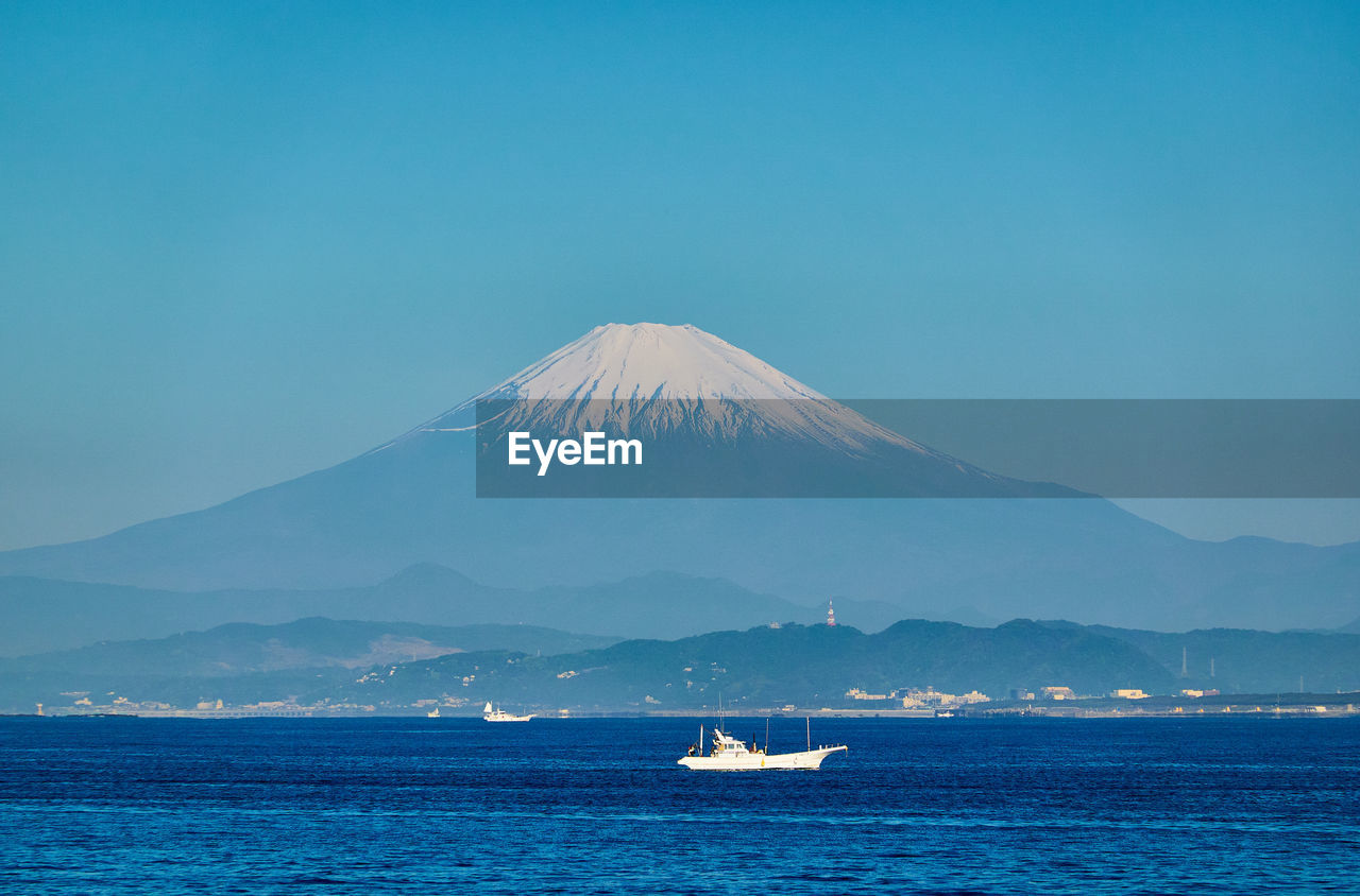 Scenic view of sea against blue sky