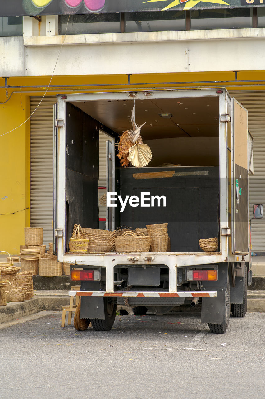 A view of a rattan truck shop in malaysia. it has all natural enviromental friendly rattan products.