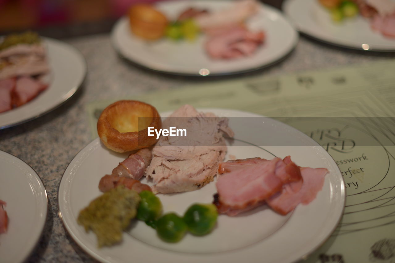 High angle view of food served in plate