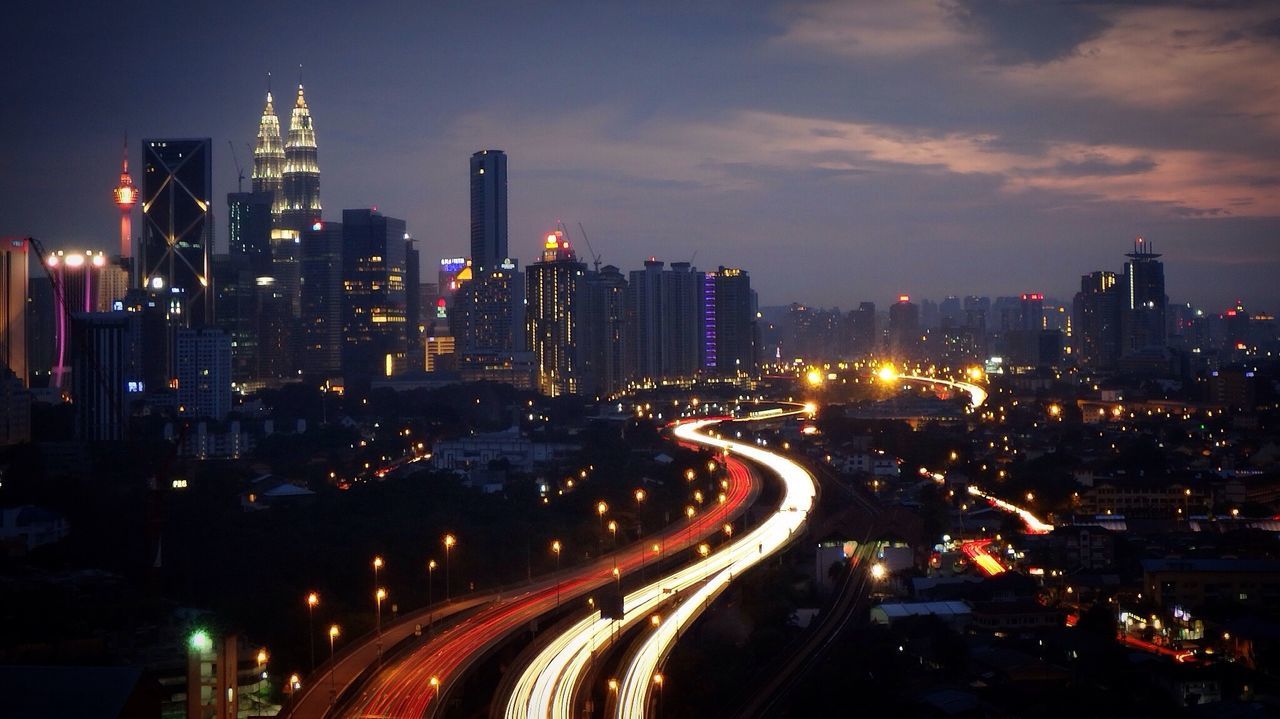 High angle view of traffic on road at night