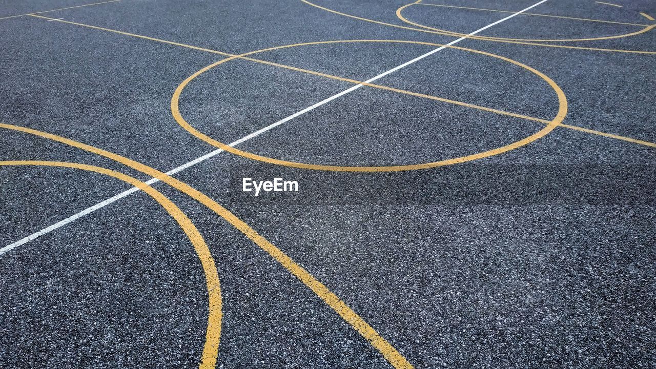 High angle view of basketball court