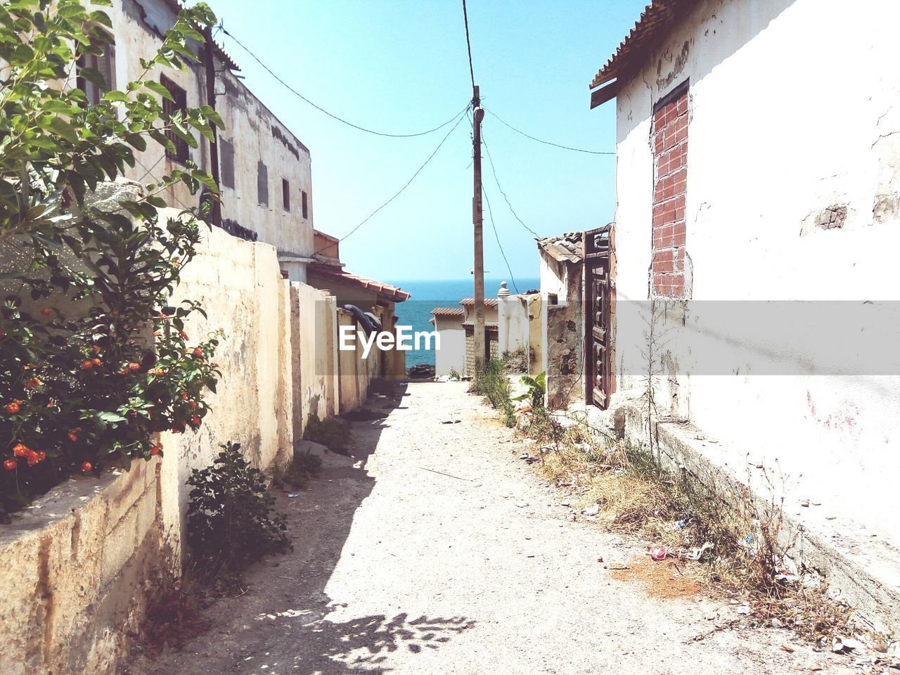 Narrow alley along houses