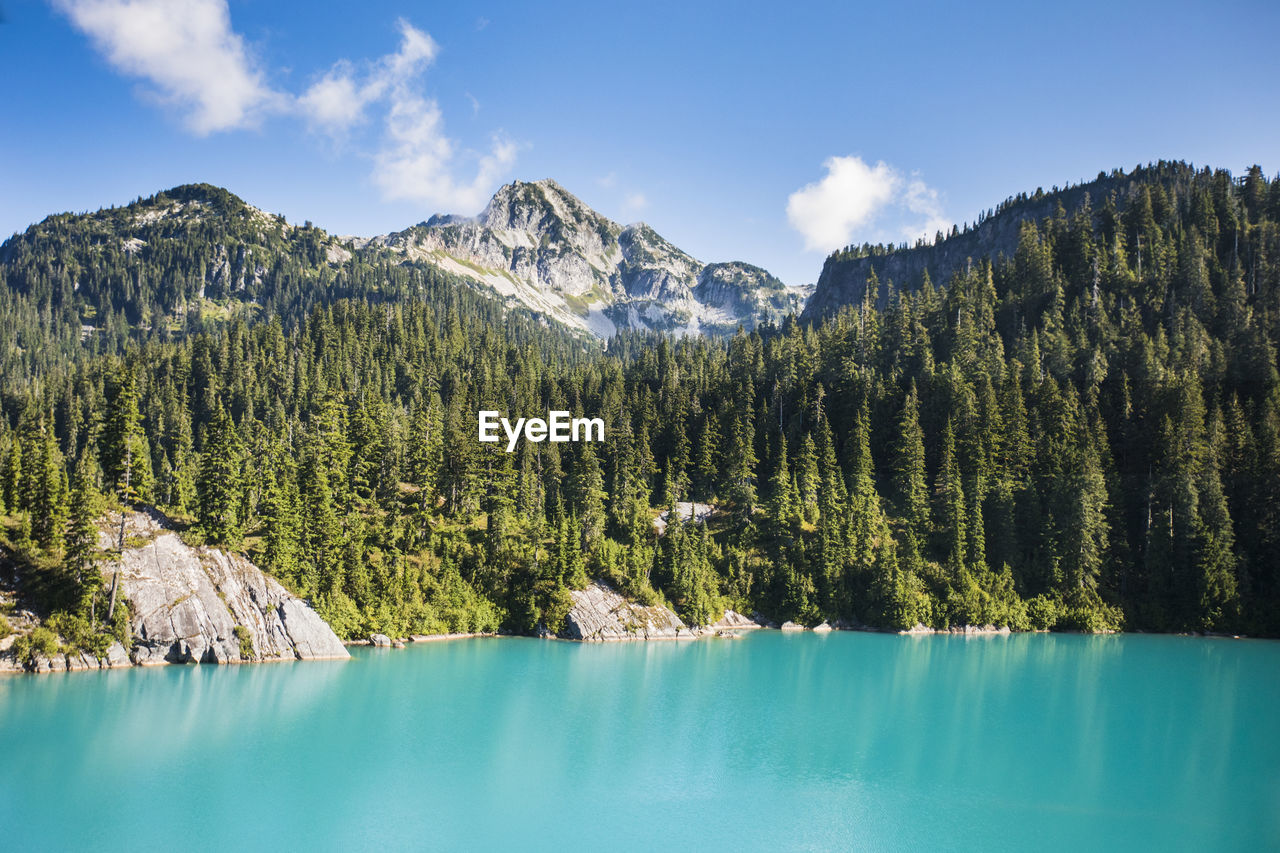 Lake and mountain view in the coast mountain range, near vancouver.